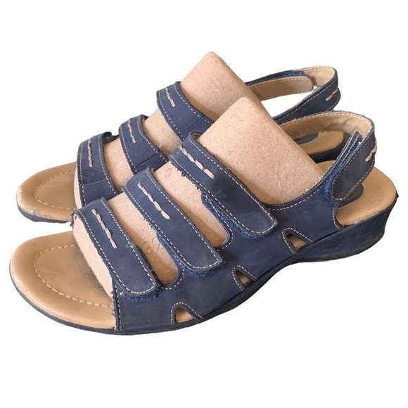 Easy Spirit Sadie Blue Suede Leather Cross Straps Comfort Sandal Size 6.5W - Picture 2 of 11